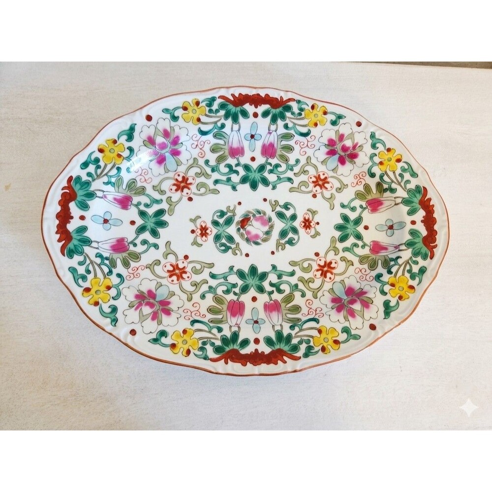 Vintage Bloomingdale's Jade Garden Floral Serving Platter